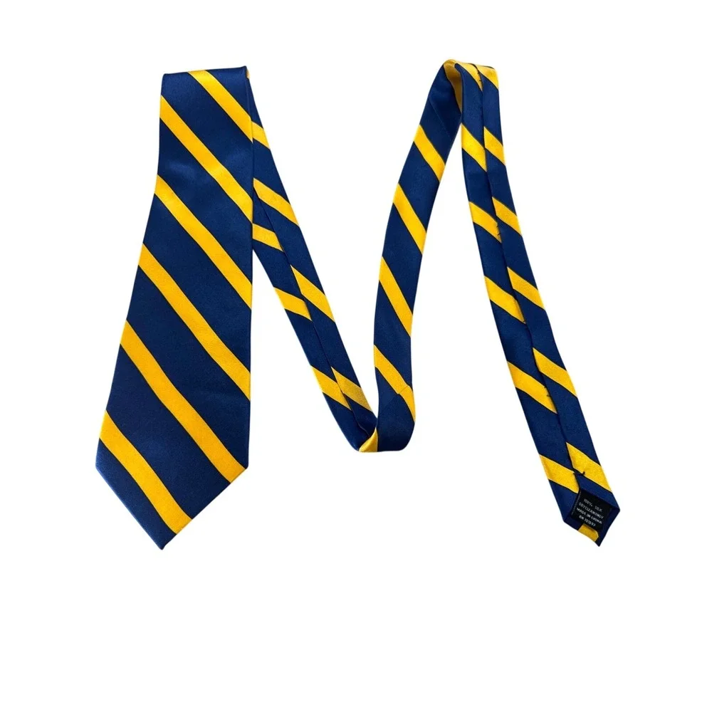 Eagle Neckwear‎ Mens Silk Tie Navy Blue Yellow Striped Repp Silk Necktie 59 Inch
